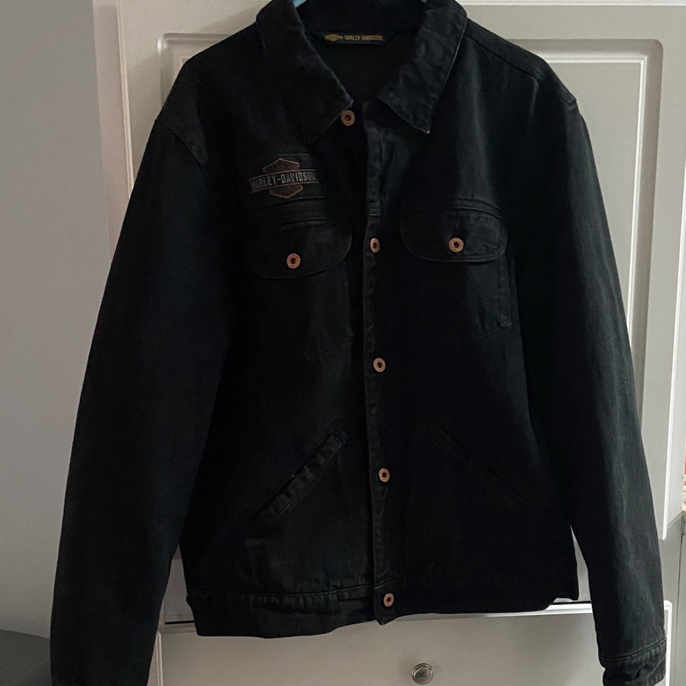 Harley-Davidson Black Button-Up Denim Jacket with Chest Pockets